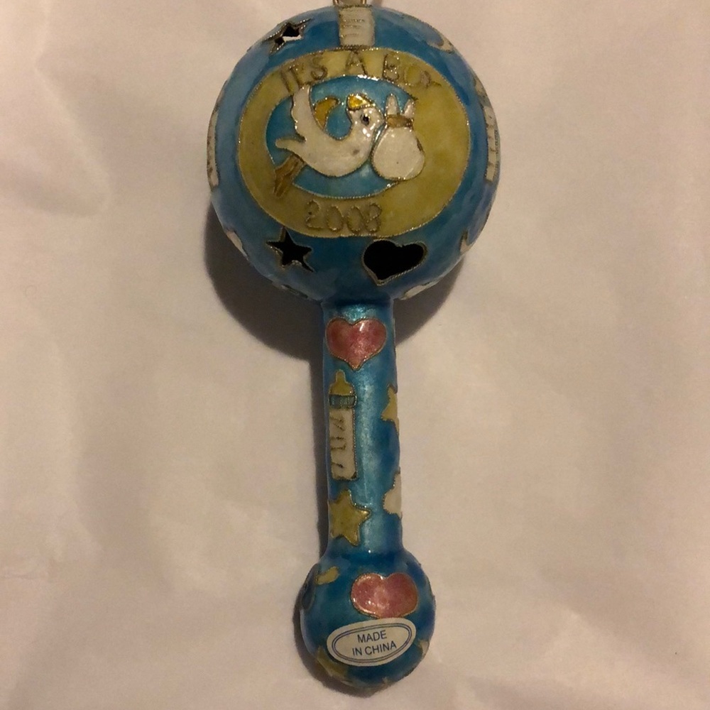 Ornament Collectible Cloisonné It’s a Boy Rattle copper wire 2008 6.5"